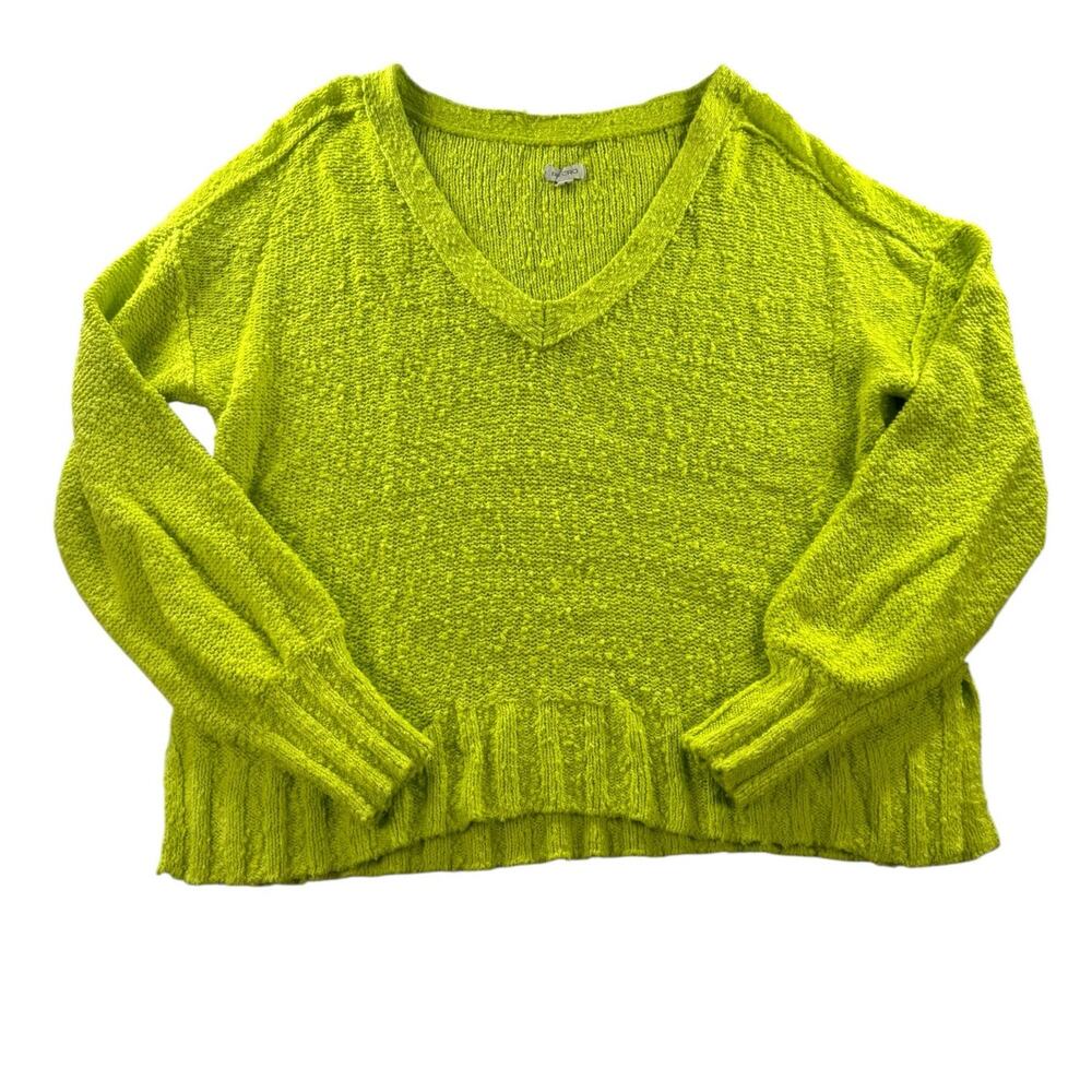 Anthropologie Pilcro Boucle Knit Neon Lime Green V-Neck Sweater Womens M Slouchy